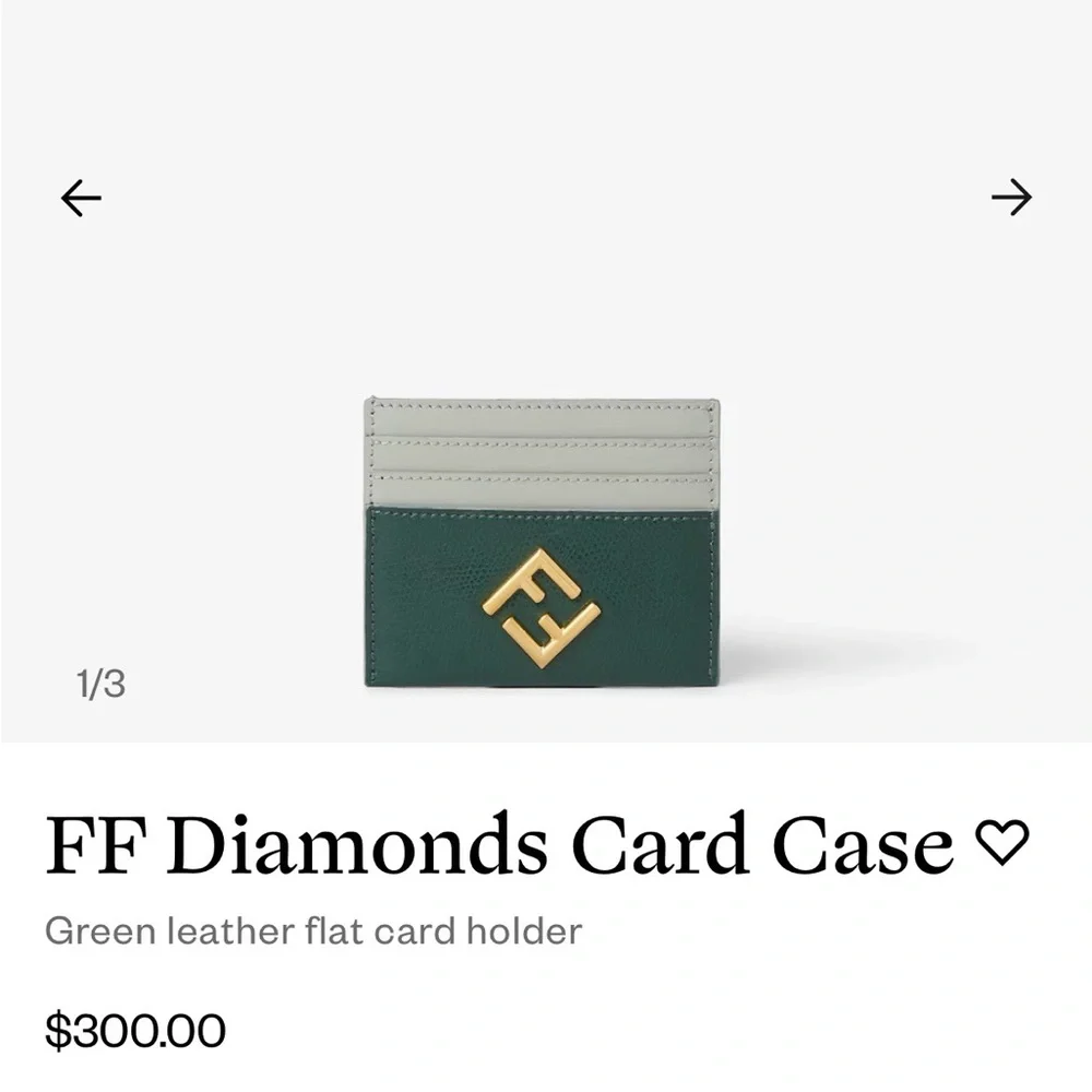 Fendi Green & Light Gray Leather Card Case with Gold FF Emblem - Picture 4 of 7